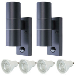 Hispec Coral Up And Down Lighting With Pir - Anthracite Grey:  2X Lights & 4X Gu10 - thumbnail 1
