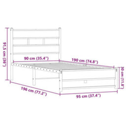 Berkfield Metal Bed Frame Without Mattress Brown Oak 90X190 Cm Single - thumbnail 9