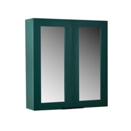 Homestylestore 600 X 650mm Dark Green Wall Mounted Mirrored Door Bathroom Cabinet And Black Finger Pull Handles