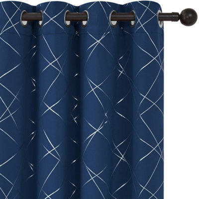 Deconovo Foil Printed Line Blackout Curtains Thermal Insulated Window Eyelet Curtains 46 X 72 Inch Navy Blue 2 Panels