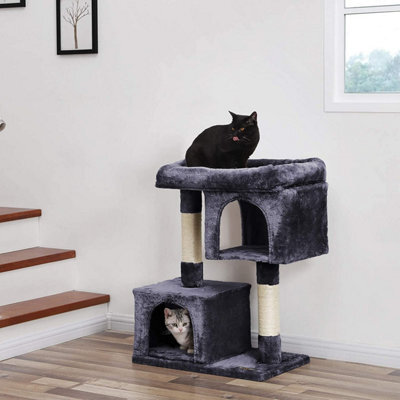Songmics Cat Haven, Cat Tower, L, Feline Retreat For Big Cats, Roomy Cat Perch, Twin Cat Dens, Scratching Post, Smoky Grey - image 1