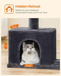 Songmics Cat Haven, Cat Tower, L, Feline Retreat For Big Cats, Roomy Cat Perch, Twin Cat Dens, Scratching Post, Smoky Grey - thumbnail 6