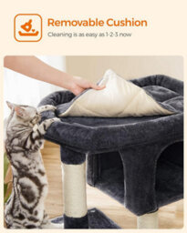 Songmics Cat Haven, Cat Tower, L, Feline Retreat For Big Cats, Roomy Cat Perch, Twin Cat Dens, Scratching Post, Smoky Grey - thumbnail 7