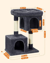 Songmics Cat Haven, Cat Tower, L, Feline Retreat For Big Cats, Roomy Cat Perch, Twin Cat Dens, Scratching Post, Smoky Grey - thumbnail 2