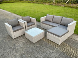 Fimous 6 Seater Pe Wicker Light Grey Rattan Sofa Set Garden Furniture Modular Conservatory Patio Furniture - thumbnail 5