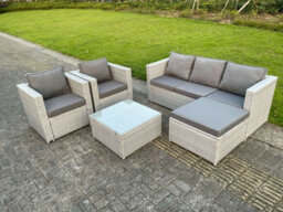 Fimous 6 Seater Pe Wicker Light Grey Rattan Sofa Set Garden Furniture Modular Conservatory Patio Furniture - thumbnail 1