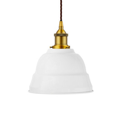White Lincoln Painted Dome Pendant Light With Antique Gold Lamp Holder And Brown Twisted Cable - Se Home - image 1