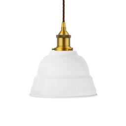 White Lincoln Painted Dome Pendant Light With Antique Gold Lamp Holder And Brown Twisted Cable - Se Home