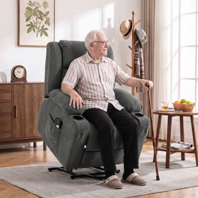 Homcom Dual Motor Recliner Chair Power Lift Chair W/ Massage Heat, Dark Grey - image 1