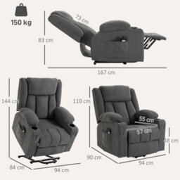 Homcom Dual Motor Recliner Chair Power Lift Chair W/ Massage Heat, Dark Grey - thumbnail 3