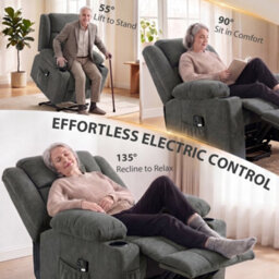 Homcom Dual Motor Recliner Chair Power Lift Chair W/ Massage Heat, Dark Grey - thumbnail 4
