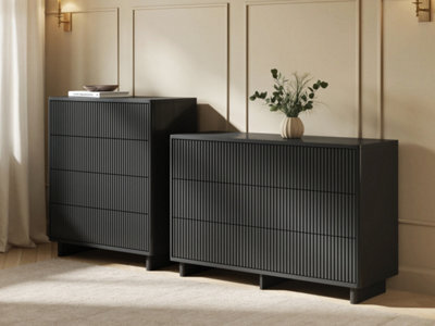 Solace+Co Velmor 2 Piece Ribbed Chest Of Drawers Set, Black - image 1