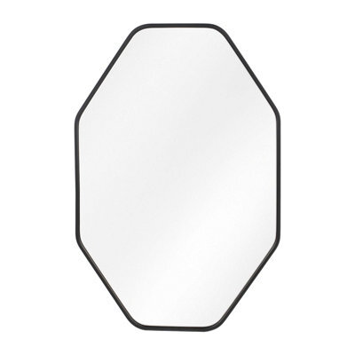 Living And Home Black Octagon Aluminium Alloy Bathroom Mirror Hd Glass With Towel Bar Wall Vanity Mirror 50X70Cm - image 1