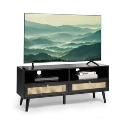 "Spinningfield Rattan Tv Unit, Black Tv Cabinet For Tvs Up To 55"", Cane Tv Entertainment Unit, 2 Storage Drawers & 2 Open Shelves" - thumbnail 8