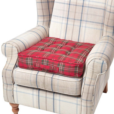 Homescapes Edward Tartan Cotton Armchair Booster Cushion - image 1