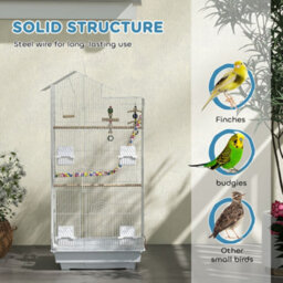 Pawhut Bird Cage For Budgies, Finches, Canaries W/ Toys, Tray, White - thumbnail 6