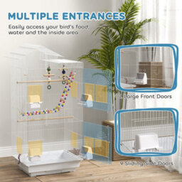 Pawhut Bird Cage For Budgies, Finches, Canaries W/ Toys, Tray, White - thumbnail 7
