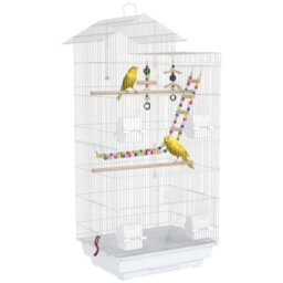 Pawhut Bird Cage For Budgies, Finches, Canaries W/ Toys, Tray, White - thumbnail 2