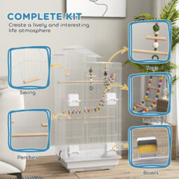 Pawhut Bird Cage For Budgies, Finches, Canaries W/ Toys, Tray, White - thumbnail 4
