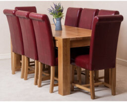 That's Furniture Kuba 180 X 90 Cm Chunky Oak Dining Table And 8 Chairs Dining Set With Washington Burgundy Leather Chairs