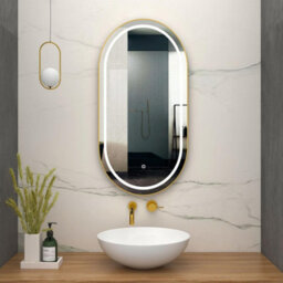 Royal Bathrooms Elite 450 X 900mm Brushed Brass Led Framed Capsule Bathroom Led Mirror With Demister Pad Anti-Fog - thumbnail 1