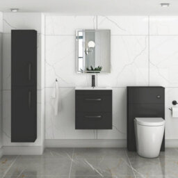 Royal Bathrooms Turin 500mm Wall Hung Vanity Unit Matt Black 2 Drawer Minimalist Basin With Matt Black Handles - thumbnail 4