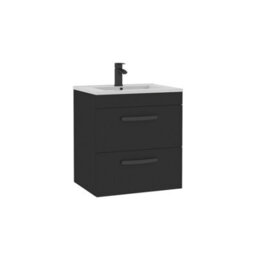 Royal Bathrooms Turin 500mm Wall Hung Vanity Unit Matt Black 2 Drawer Minimalist Basin With Matt Black Handles - thumbnail 6
