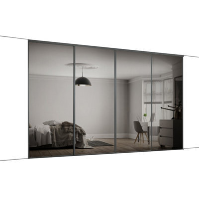 Spacepro Classic Panelled Mirrored Gloss Graphite 4 Door Sliding Wardrobe Door Kit (H)2220mm (W)2370mm - image 1