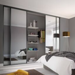 Spacepro Classic Panelled Mirrored Gloss Graphite 4 Door Sliding Wardrobe Door Kit (H)2220mm (W)2370mm - thumbnail 4