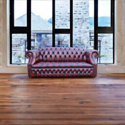 Chesterfield 3 Seater Buttoned Seat Sofa Antique Oxblood Leather In Buckingham Style - thumbnail 4
