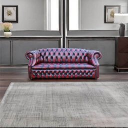 Chesterfield 3 Seater Buttoned Seat Sofa Antique Oxblood Leather In Buckingham Style - thumbnail 2