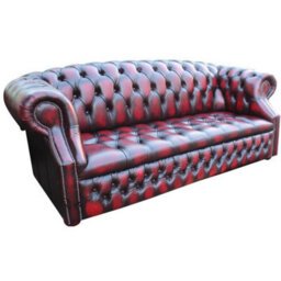 Chesterfield 3 Seater Buttoned Seat Sofa Antique Oxblood Leather In Buckingham Style - thumbnail 3