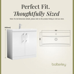 Balterley Modern Bathroom 2 Soft-Close Door Floor Standing Vanity Unit With Mid-Edge Basin, Gloss White, 800 mm - thumbnail 5