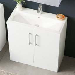 Balterley Modern Bathroom 2 Soft-Close Door Floor Standing Vanity Unit With Mid-Edge Basin, Gloss White, 800 mm - thumbnail 4
