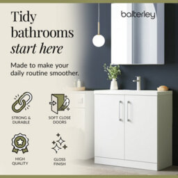 Balterley Modern Bathroom 2 Soft-Close Door Floor Standing Vanity Unit With Mid-Edge Basin, Gloss White, 800 mm - thumbnail 7