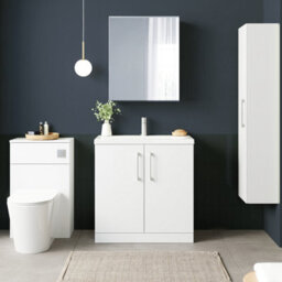 Balterley Modern Bathroom 2 Soft-Close Door Floor Standing Vanity Unit With Mid-Edge Basin, Gloss White, 800 mm - thumbnail 2