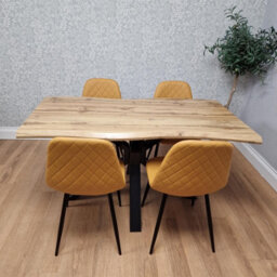 Kosy Koala Modern Dining Table With 4 Mustard Gem Pattern Faux Leather Chairs Kitchen Furniture - thumbnail 3