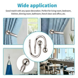 Oxford Homeware Satin Brushed Silver Effect Curtain Hold Back With Metal Ball Finials Heavy Duty Durable Wall Tie Backs Pair - thumbnail 3