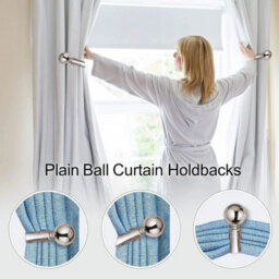 Oxford Homeware Satin Brushed Silver Effect Curtain Hold Back With Metal Ball Finials Heavy Duty Durable Wall Tie Backs Pair - thumbnail 2