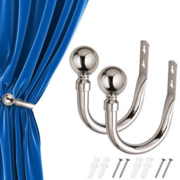 Oxford Homeware Satin Brushed Silver Effect Curtain Hold Back With Metal Ball Finials Heavy Duty Durable Wall Tie Backs Pair