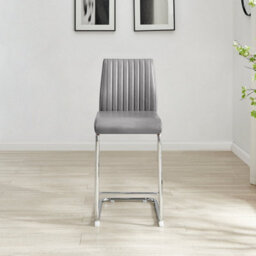 Furniturebox Uk Lorenzo 2X Elephant Grey Faux Leather & Silver Counter Stools - thumbnail 5
