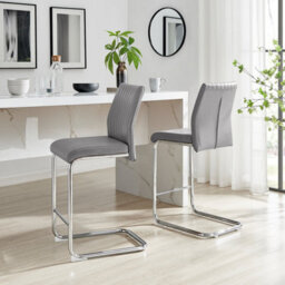 Furniturebox Uk Lorenzo 2X Elephant Grey Faux Leather & Silver Counter Stools - thumbnail 1
