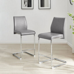 Furniturebox Uk Lorenzo 2X Elephant Grey Faux Leather & Silver Counter Stools - thumbnail 2
