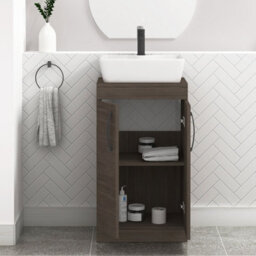 Royal Bathrooms 500mm Floor Standing Vanity Unit 2 Door Grey Elm & Countertop Basin - Cube With Matt Black Handle - thumbnail 3