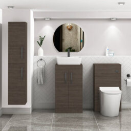 Royal Bathrooms 500mm Floor Standing Vanity Unit 2 Door Grey Elm & Countertop Basin - Cube With Matt Black Handle - thumbnail 2