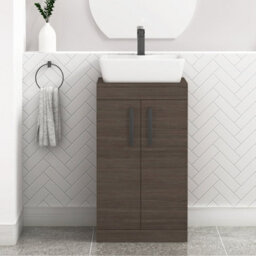 Royal Bathrooms 500mm Floor Standing Vanity Unit 2 Door Grey Elm & Countertop Basin - Cube With Matt Black Handle - thumbnail 1