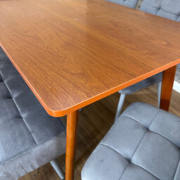 Doubs Dining Table Set With 4 Grey Velvet Chairs And Bench Walnut Effect Table 6-Piece Set - thumbnail 3