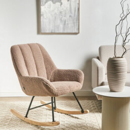 Wyld And Coco Beige Boucle Rocking Chair With Black Metal And Rubberwood Legs, W67 X D81 X H90Cm - thumbnail 2