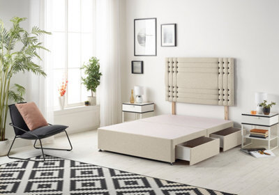 Somnior Beds Somnior Flexby Tweed Natural Divan Bed Base With 2 Drawers And Headboard - Single - image 1