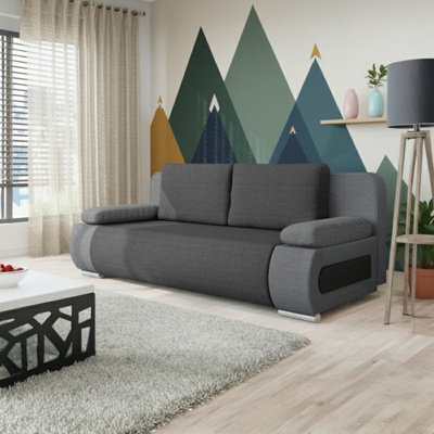 Emma 3 Seater Sofa Bed With Storage Upholstered Back Pillows 200Cm Sleeping Area 200 143Cm Grey And Light Grey - image 1